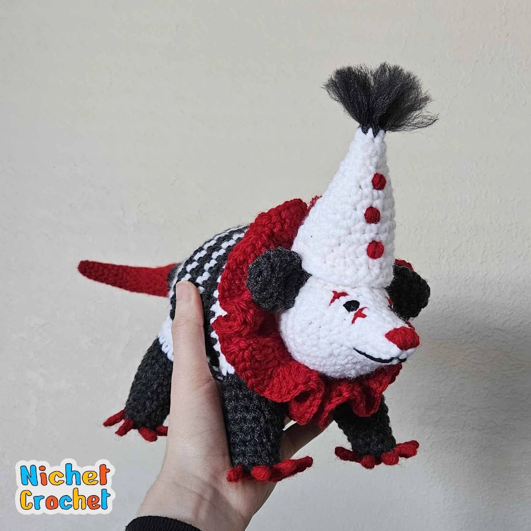Crochet Goth Clown Opossum Plush — Nichet Crochet